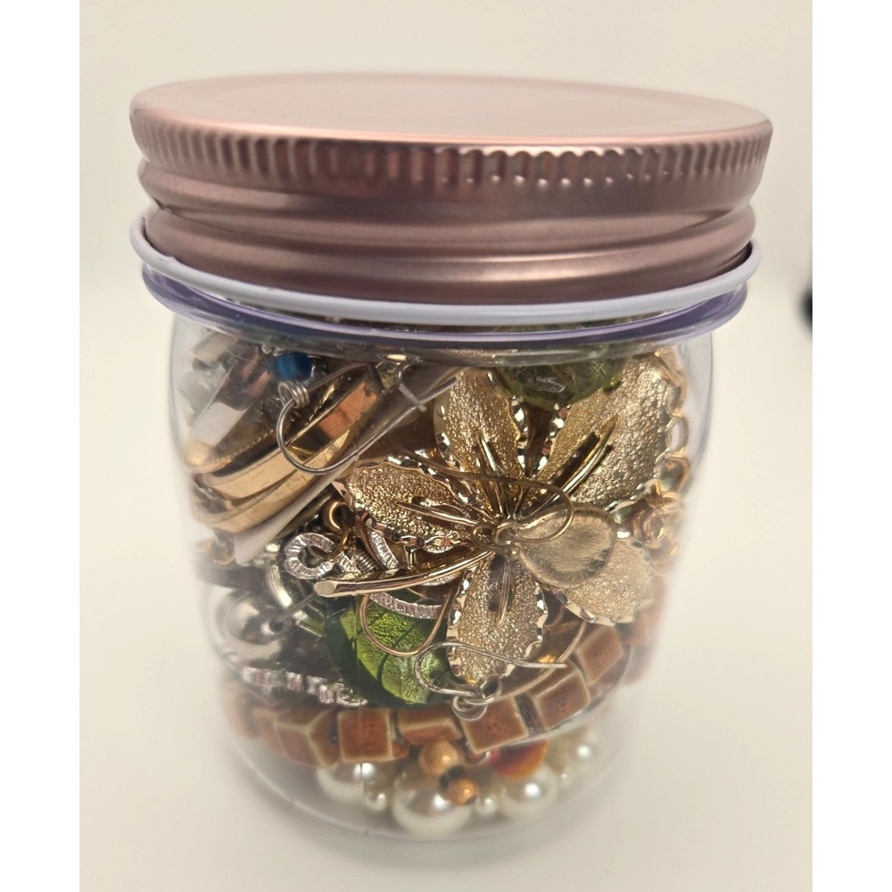 Mystery Vintage Modern Mixed Jewelry Jar 11.3 oz all wearable! w/brooches rings